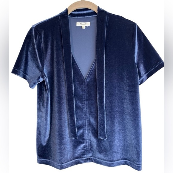 Madewell Velvet Neck-Tie Top in Blue - Size S - Picture 4 of 5